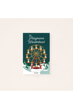 Advent calendar fragrances with ferris wheel design and with 'The Fragrance Wonderland' text on a green background