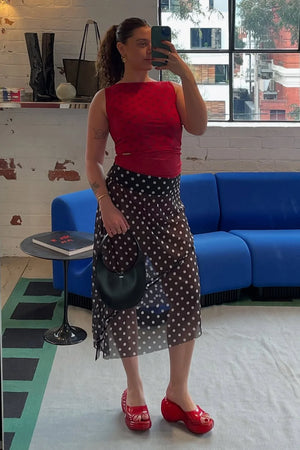 House of Sunny Polka Dot Mesh Printed Skirt