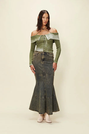 House of Sunny Off The Shoulder Fade Knit