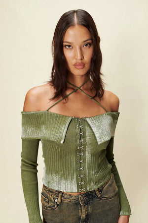 House of Sunny Off The Shoulder Fade Knit