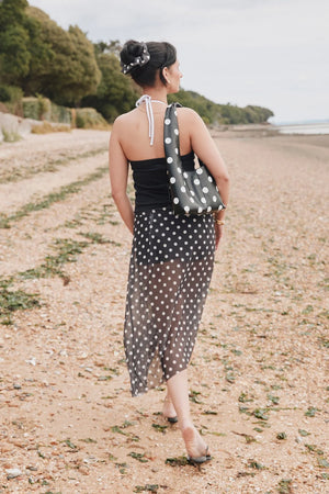 House of Sunny Polka Dot Mesh Printed Skirt