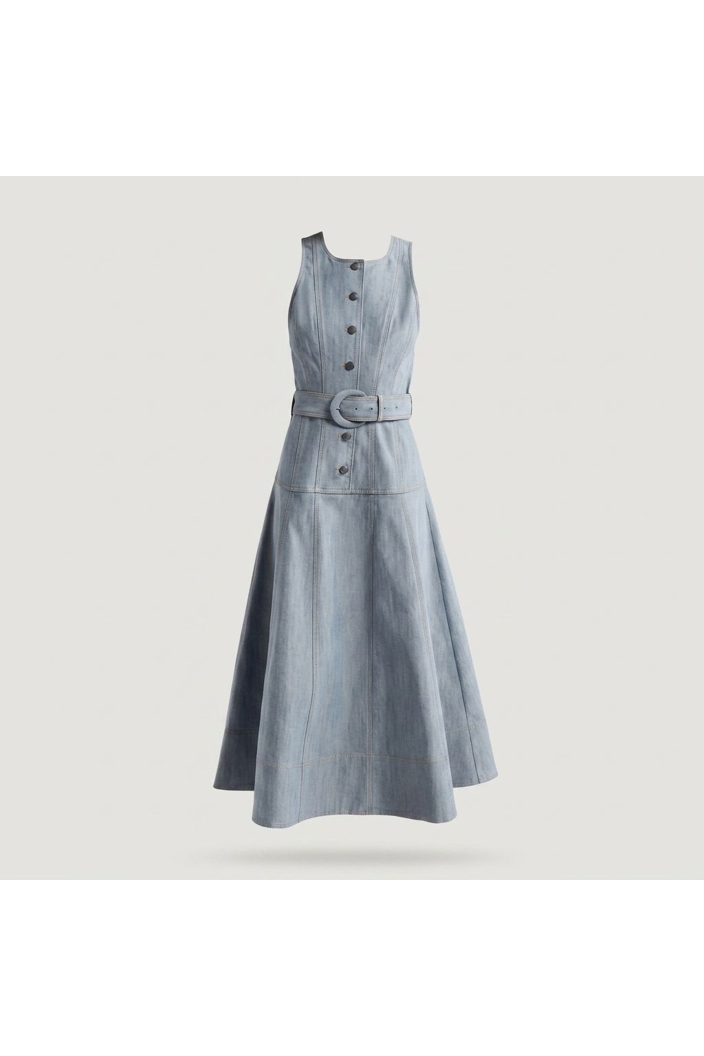midi dress with button Button-Front Belted Midi Dress