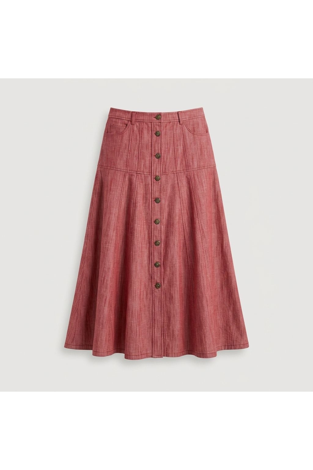 Button-Front Flared Skirt | Red