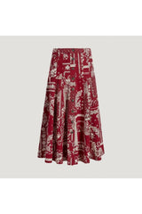 Button-Front Printed Skirt | Red
