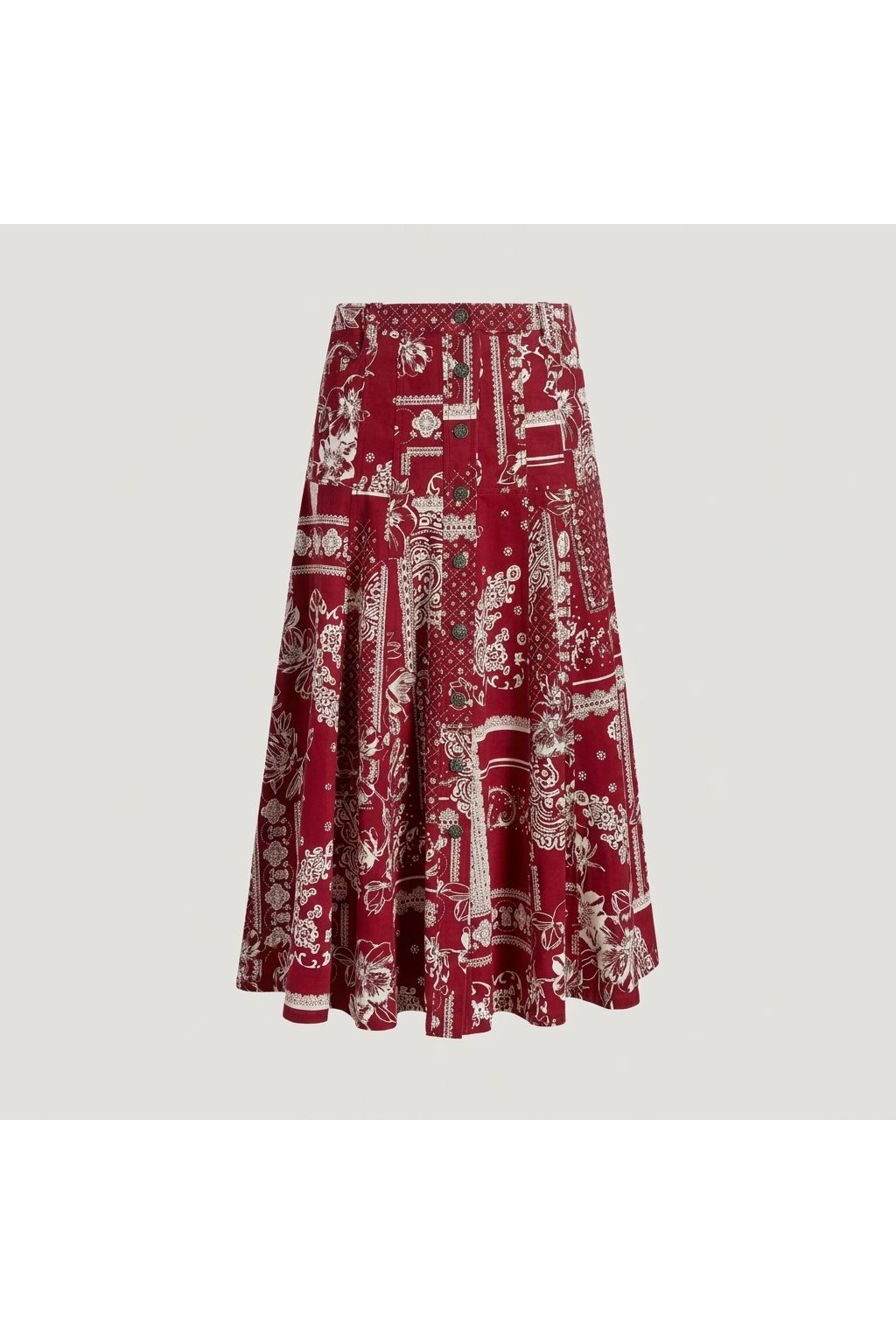 Button-Front Printed Skirt | Red