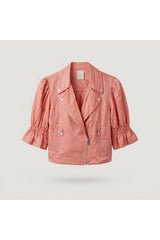 Cropped Ruched Sleeve Jacket | Pink