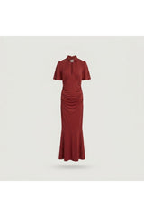 Embellished Ruched Midi Dress | Red