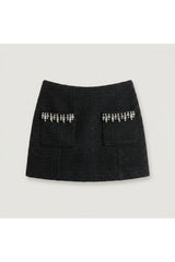Embellished Tweed Mini Skirt | Black