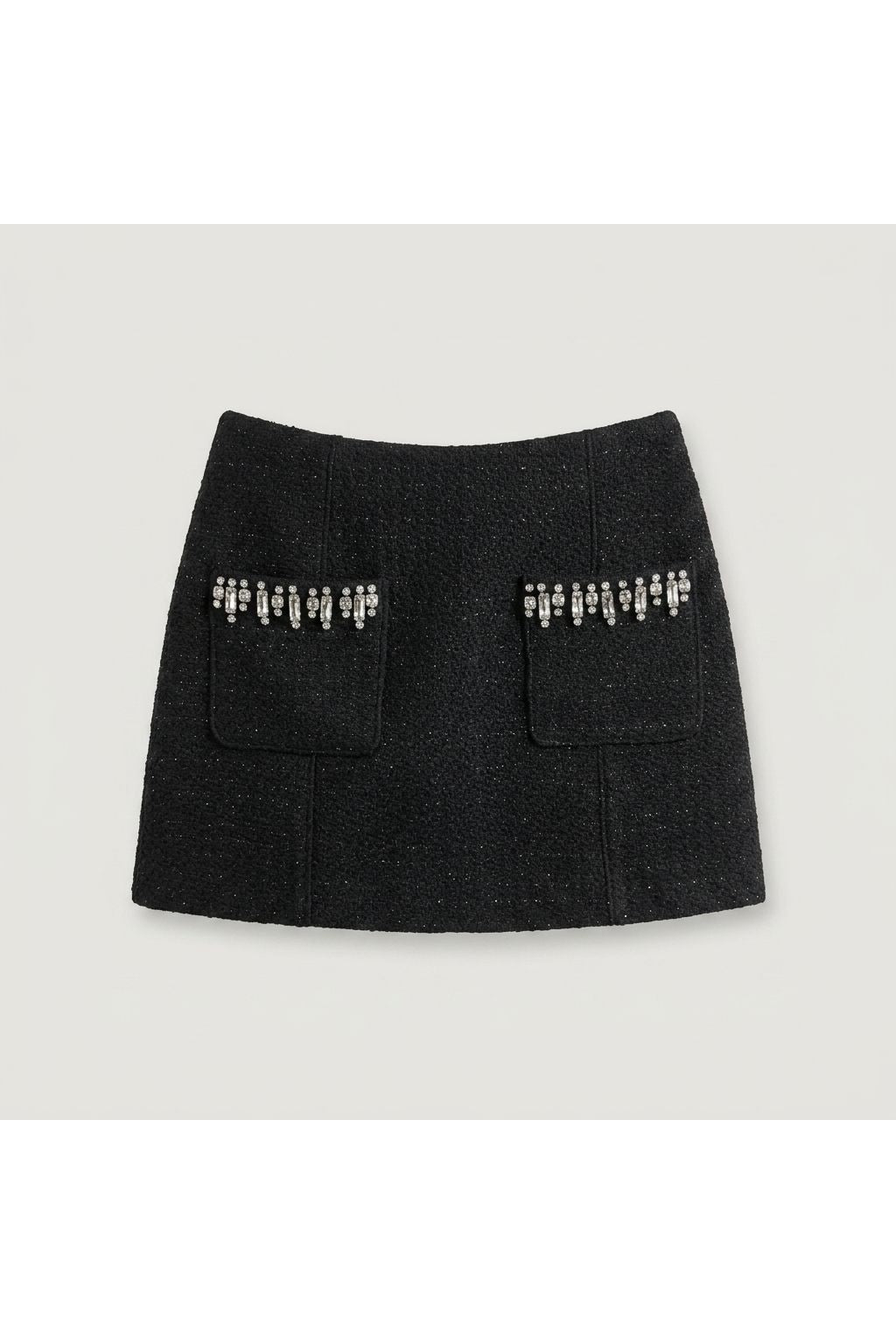 Embellished Tweed Mini Skirt | Black