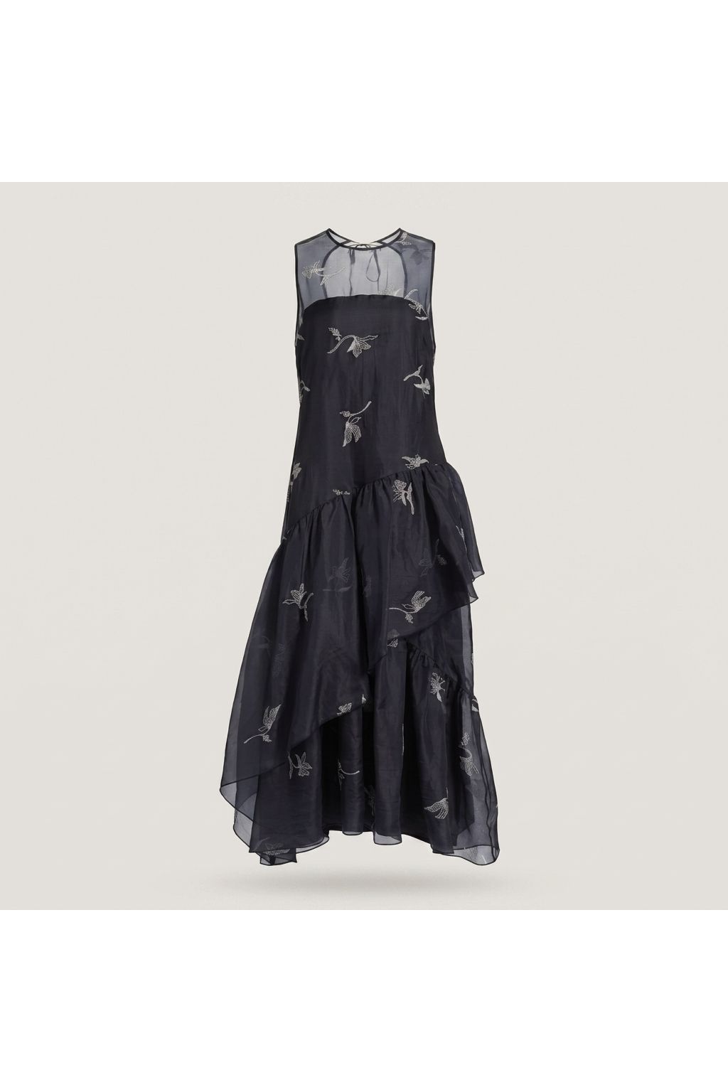 Embroidered Ruffle Midi Dress | Black