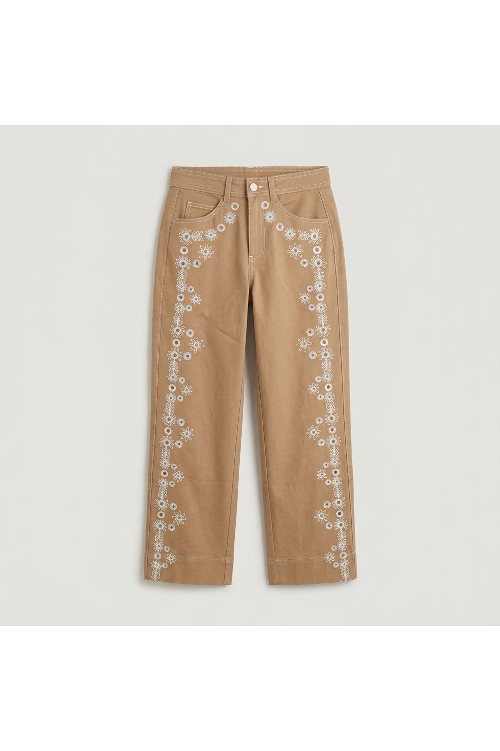 Embroidered Straight Leg Pant | Brown