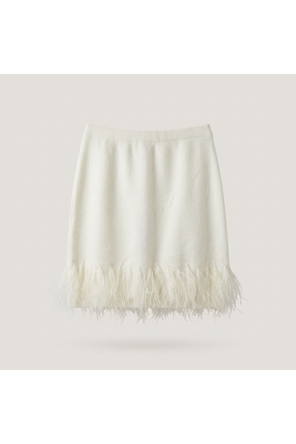Feather Trim Knit Mini Skirt | White