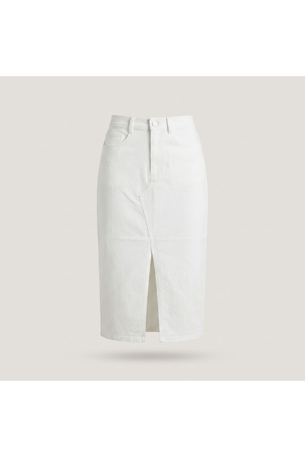 Front Slit Denim Midi Skirt | White