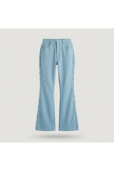 Lace Trim Flared Jeans | Blue