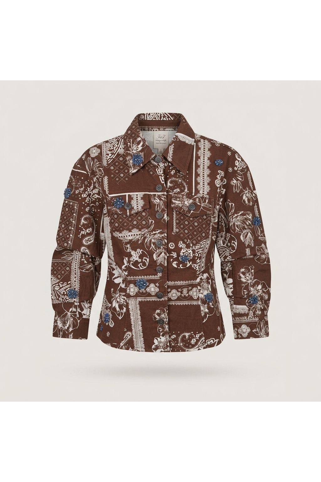 Printed Embellished Jacket | Brown