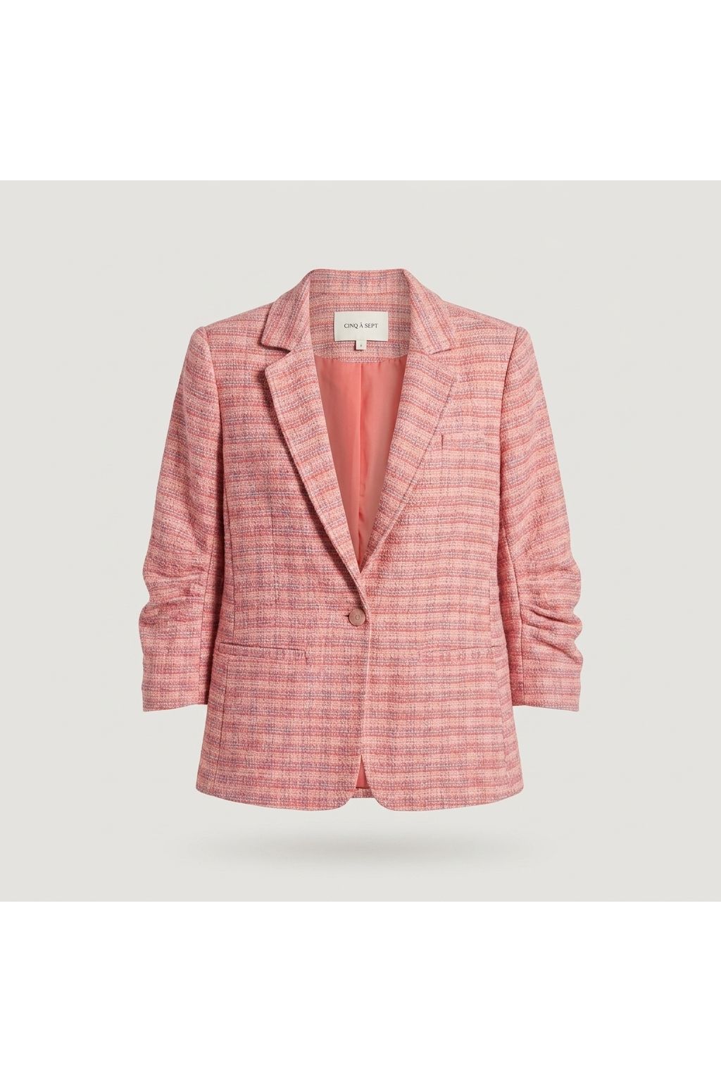 Ruched Sleeve Tweed Blazer | Pink
