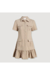 Ruffled Hem Shirt Dress | Beige