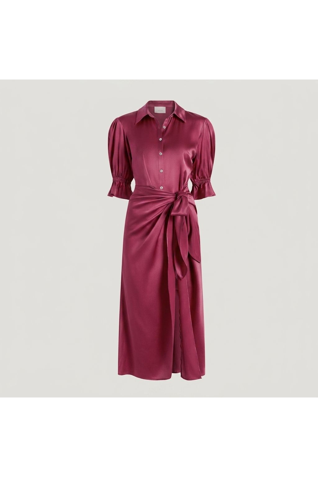 Satin Tie-Waist Shirt Dress | Pink