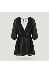 Sheer Smocked V-Neck Blouse | Black