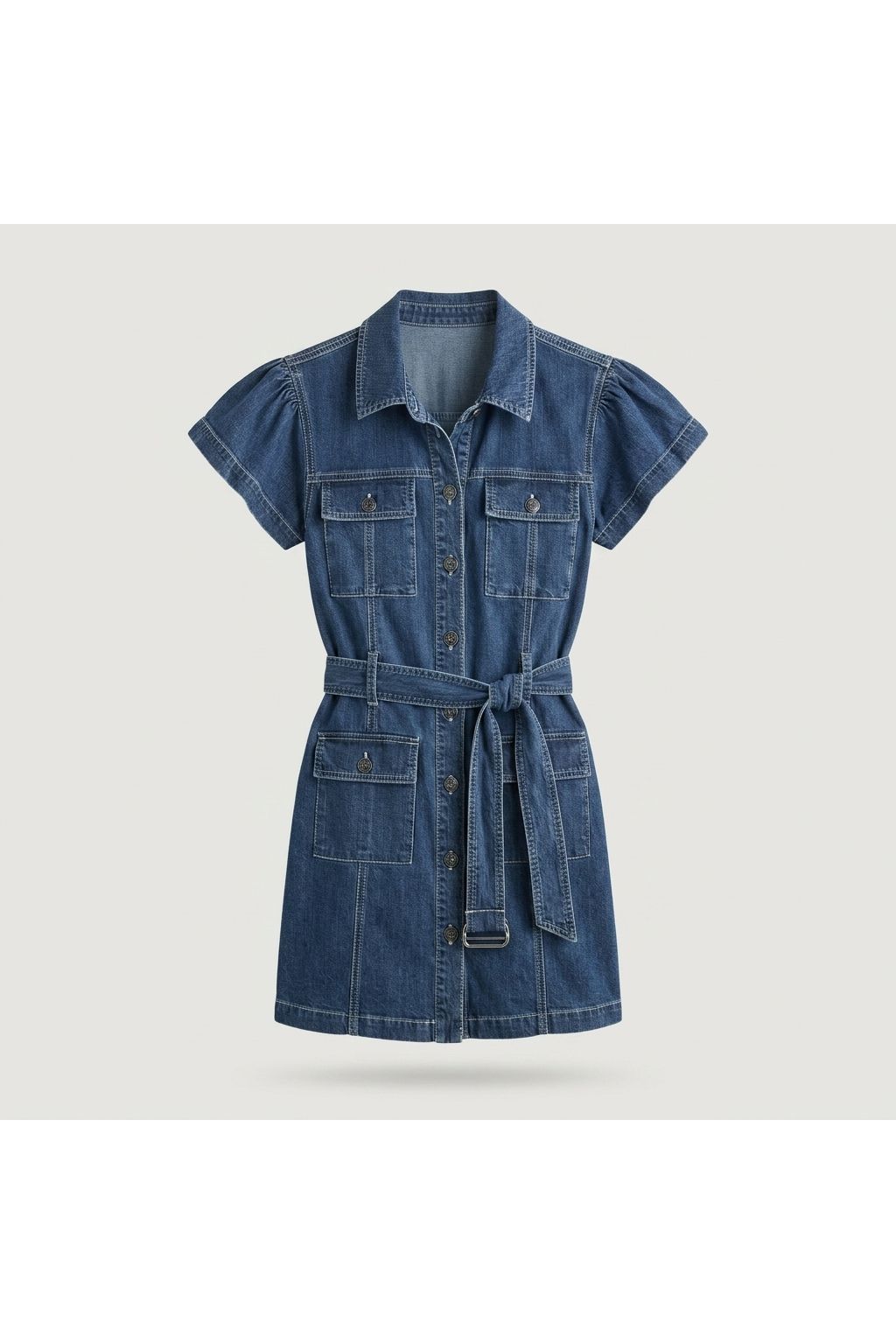 Short Sleeve Denim Shirt Dress | Blue