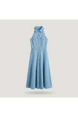 Sleeveless Button-Down Dress | Blue