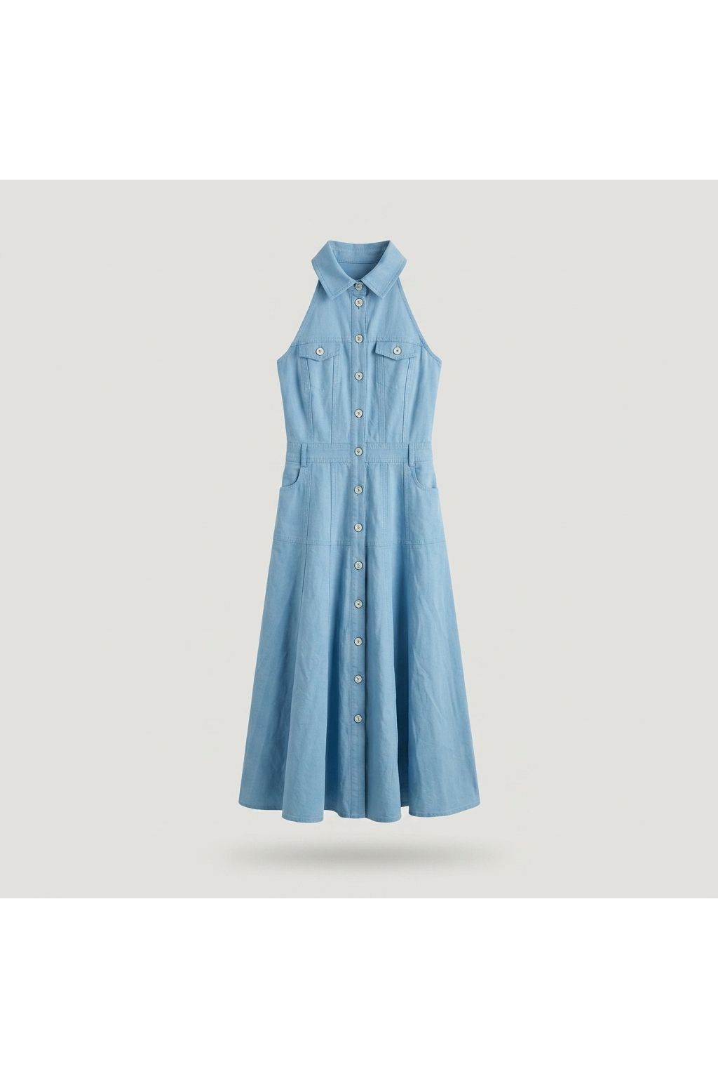 Sleeveless Button-Down Dress | Blue