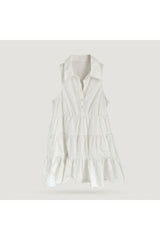 Sleeveless Tiered Shirt Dress | White