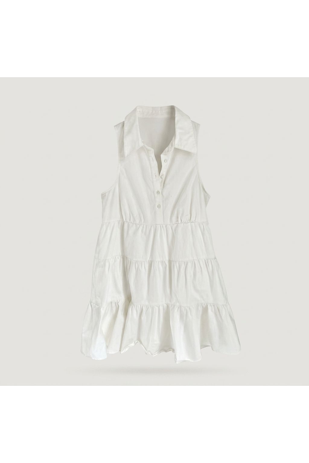 Sleeveless Tiered Shirt Dress | White