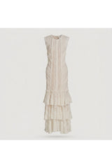 Tiered Lace Maxi Dress | Beige