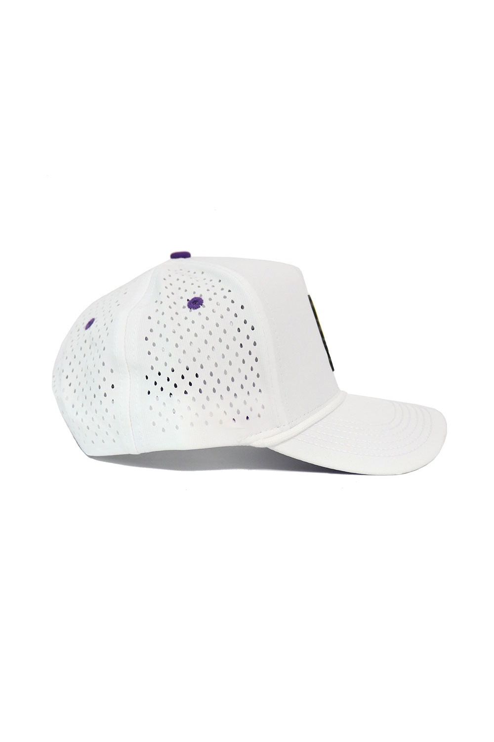 The No Rivals ECU Gameday Hat is a white baseball cap with a curved brim, perforated side and back panels for ventilation, and a snapback closure, shown in side view on a plain white background.