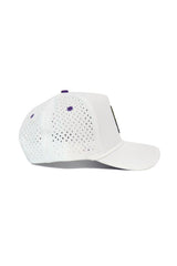 The No Rivals ECU Gameday Hat is a white baseball cap with a curved brim, perforated side and back panels for ventilation, and a snapback closure, shown in side view on a plain white background.