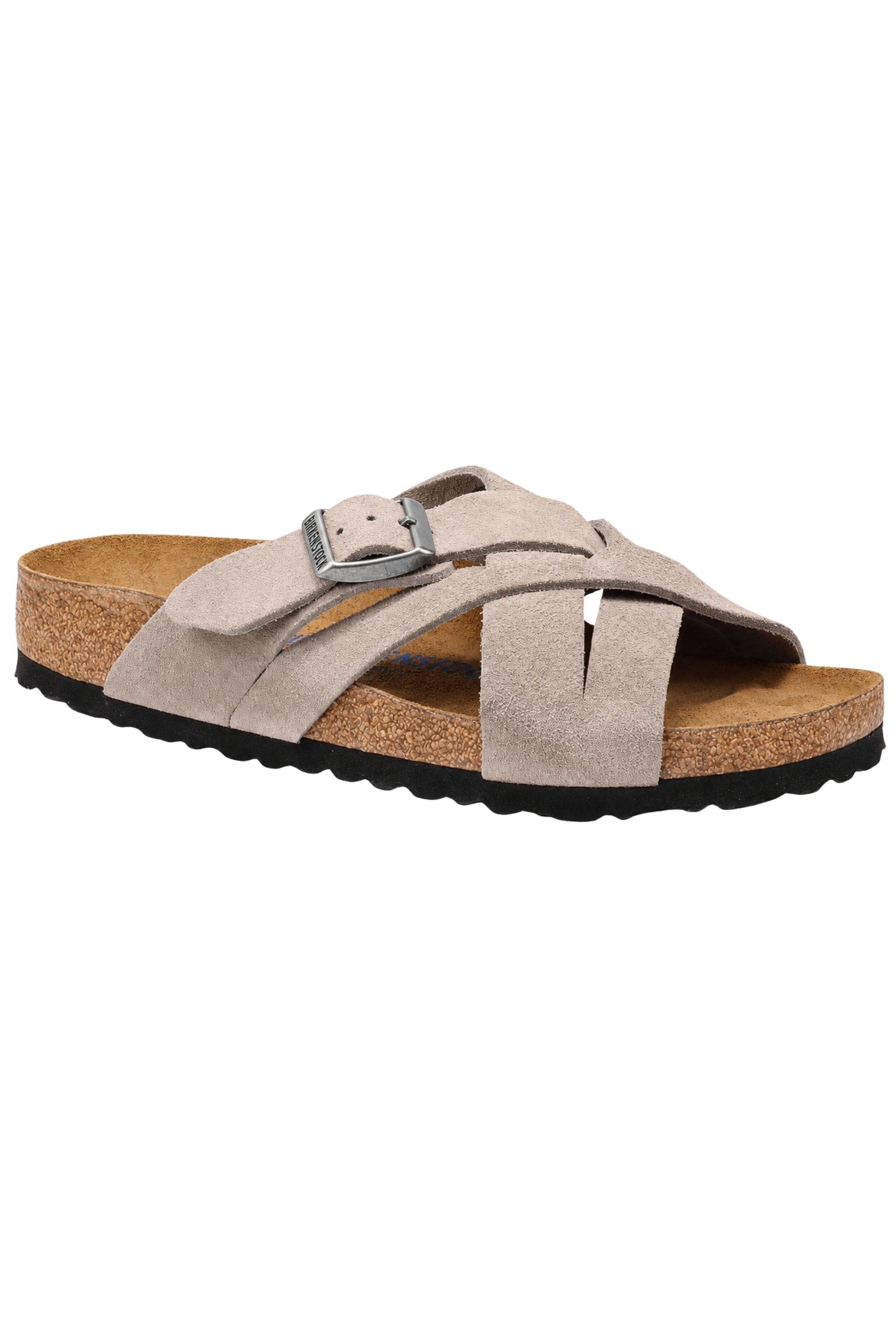 Birkenstock Lugano Soft Footbed Suede Leather | Stone Coin | Narrow