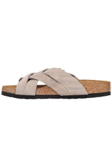 Birkenstock Lugano Soft Footbed Suede Leather | Stone Coin | Narrow