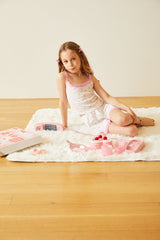 Teddy White With Pink Lace Heart Pointelle Shorts
