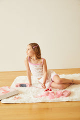 Teddy White With Pink Lace Heart Pointelle Shorts