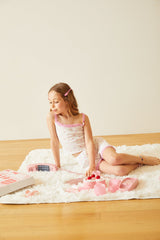 Teddy White With Pink Lace Heart Pointelle Shorts