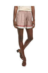 Women's Red Beige Silk Patterned Shorts