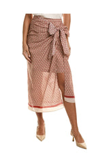 Women's Red Beige Patterned Wrap Skirt