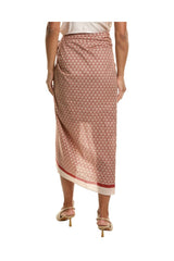 Women's Red Beige Patterned Wrap Skirt