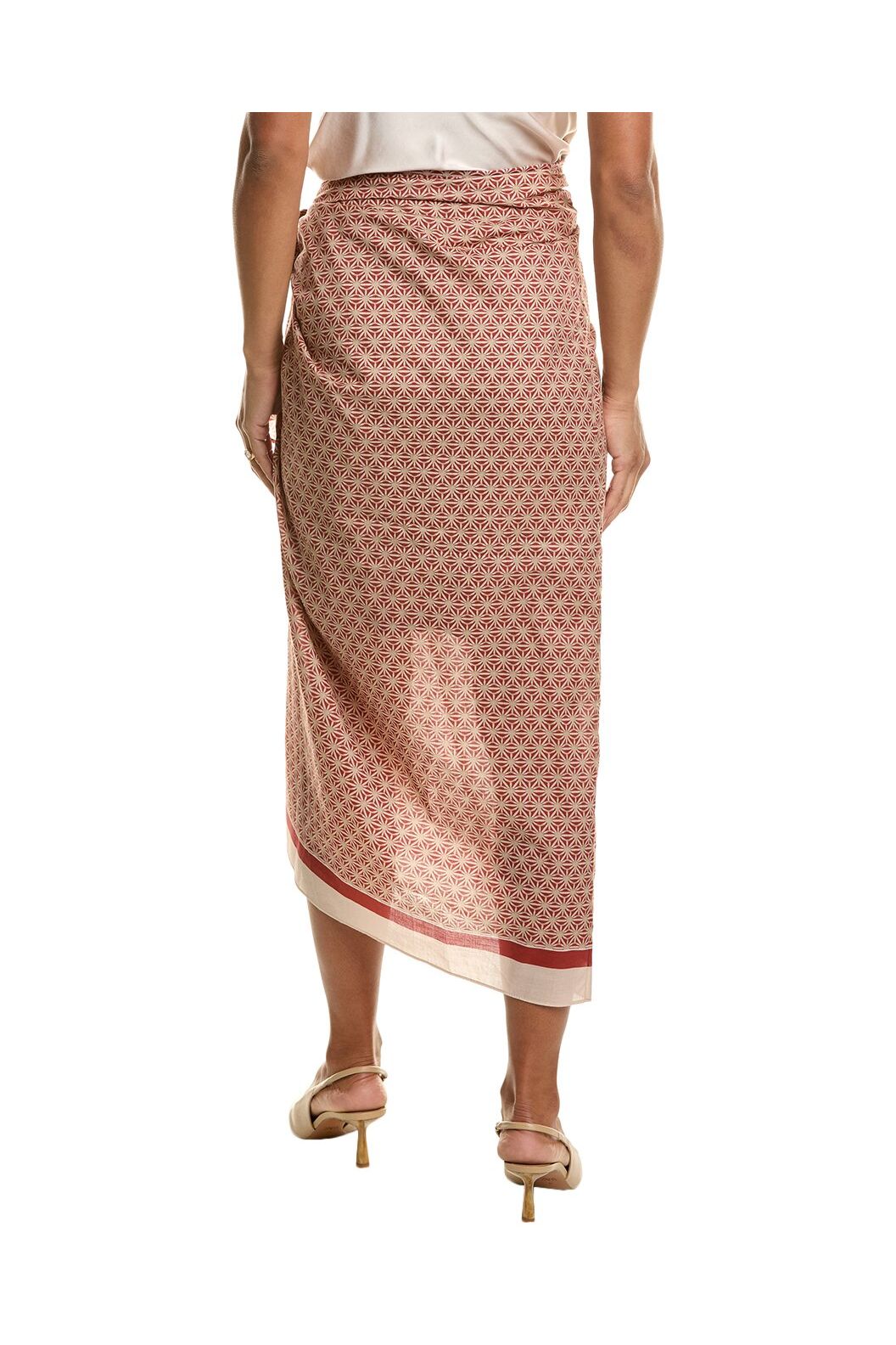 Women's Red Beige Patterned Wrap Skirt