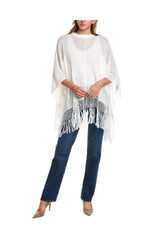 Women's White Linen Silk Poncho Sweater