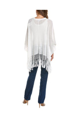 Women's White Linen Silk Poncho Sweater