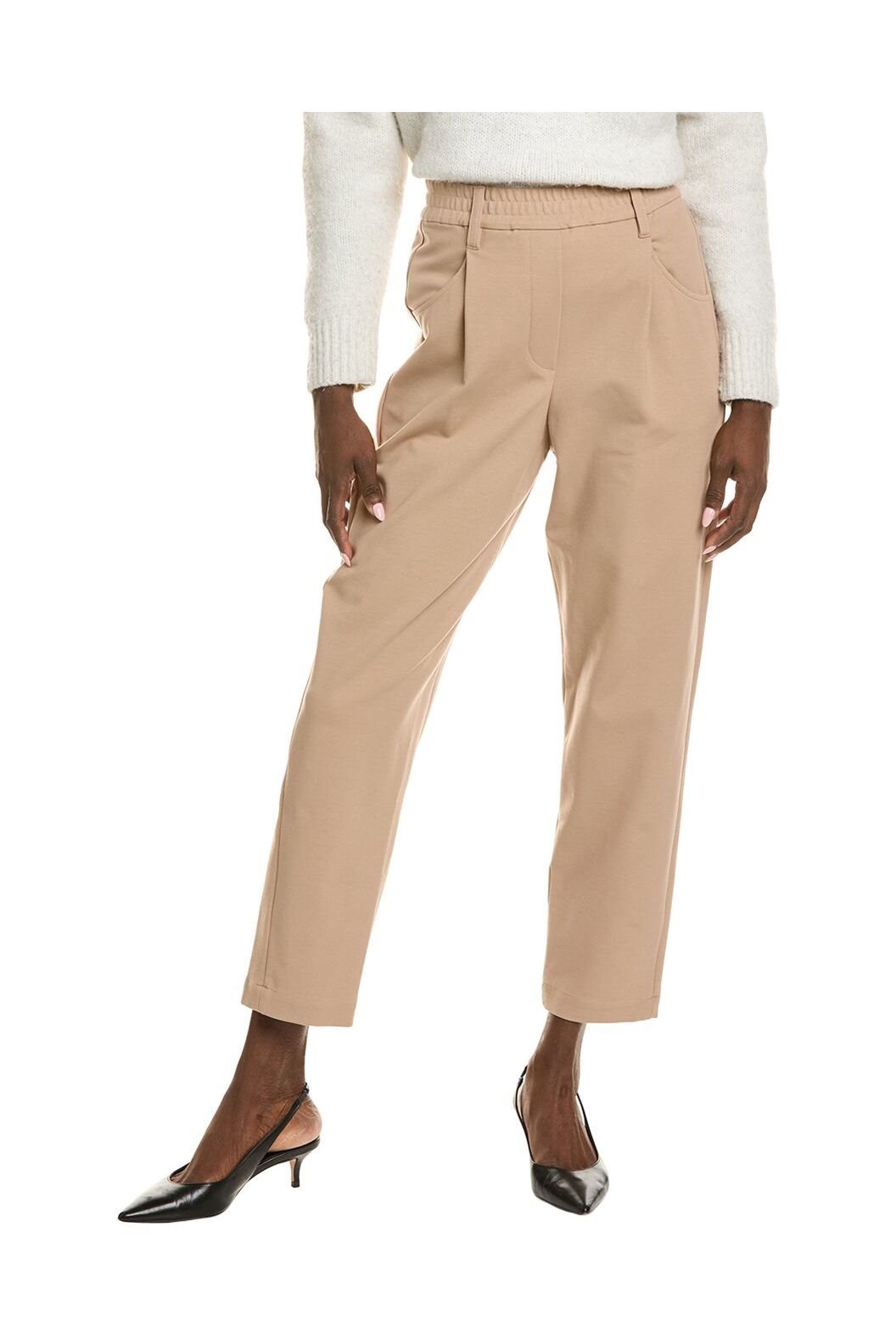 Women's Beige Tailored High Waisted Trousers