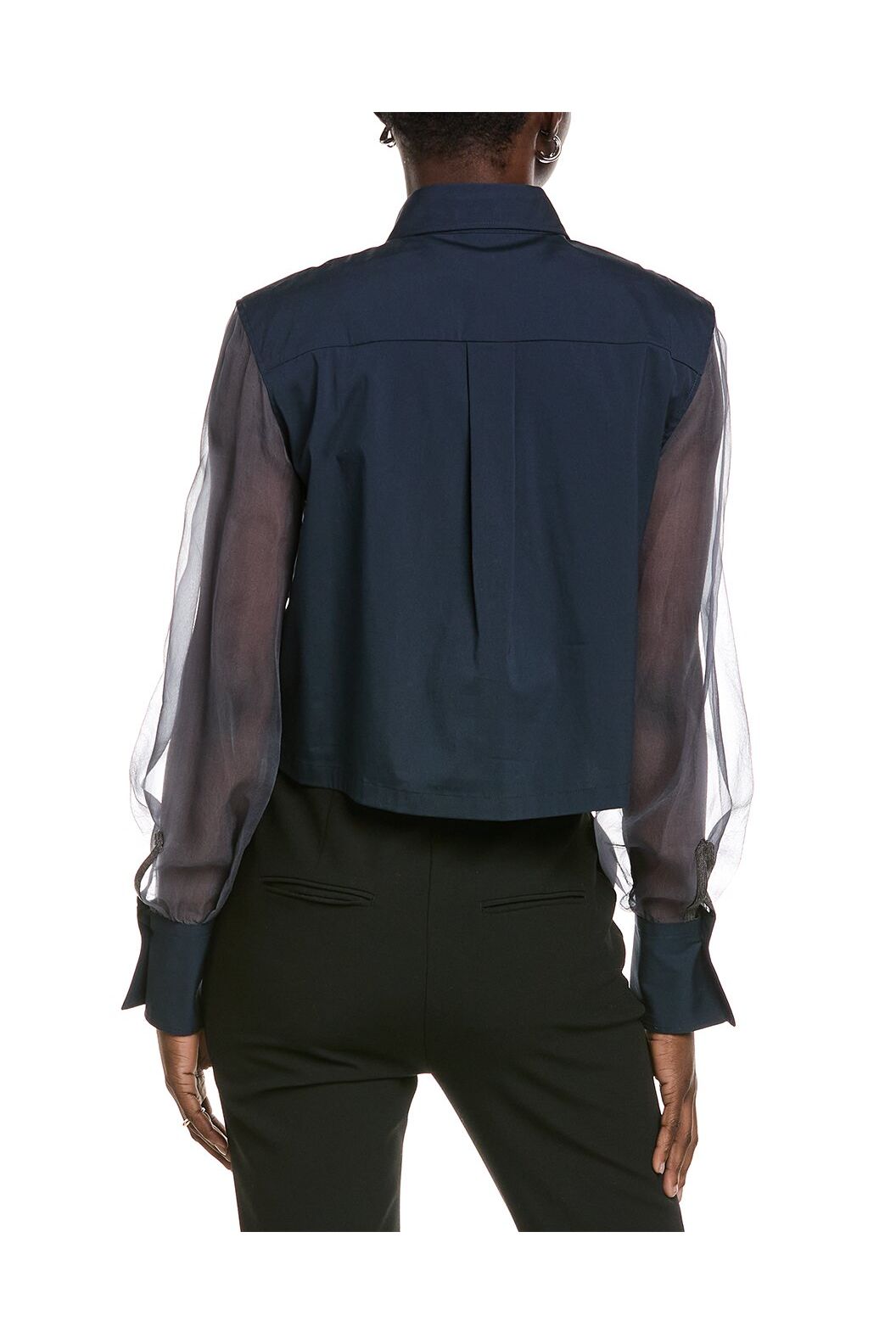 Women's Navy Shirt With Sheer Sleeves
