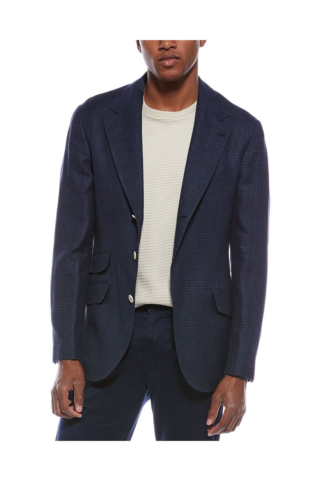 Brunello Cucinelli Men's Navy Plaid Deconstructed Blazer