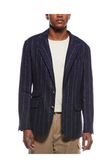 Men's Blue Wool Blend Striped Blazer