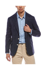 Brunello Cucinelli Men's Navy Linen Silk Blazer