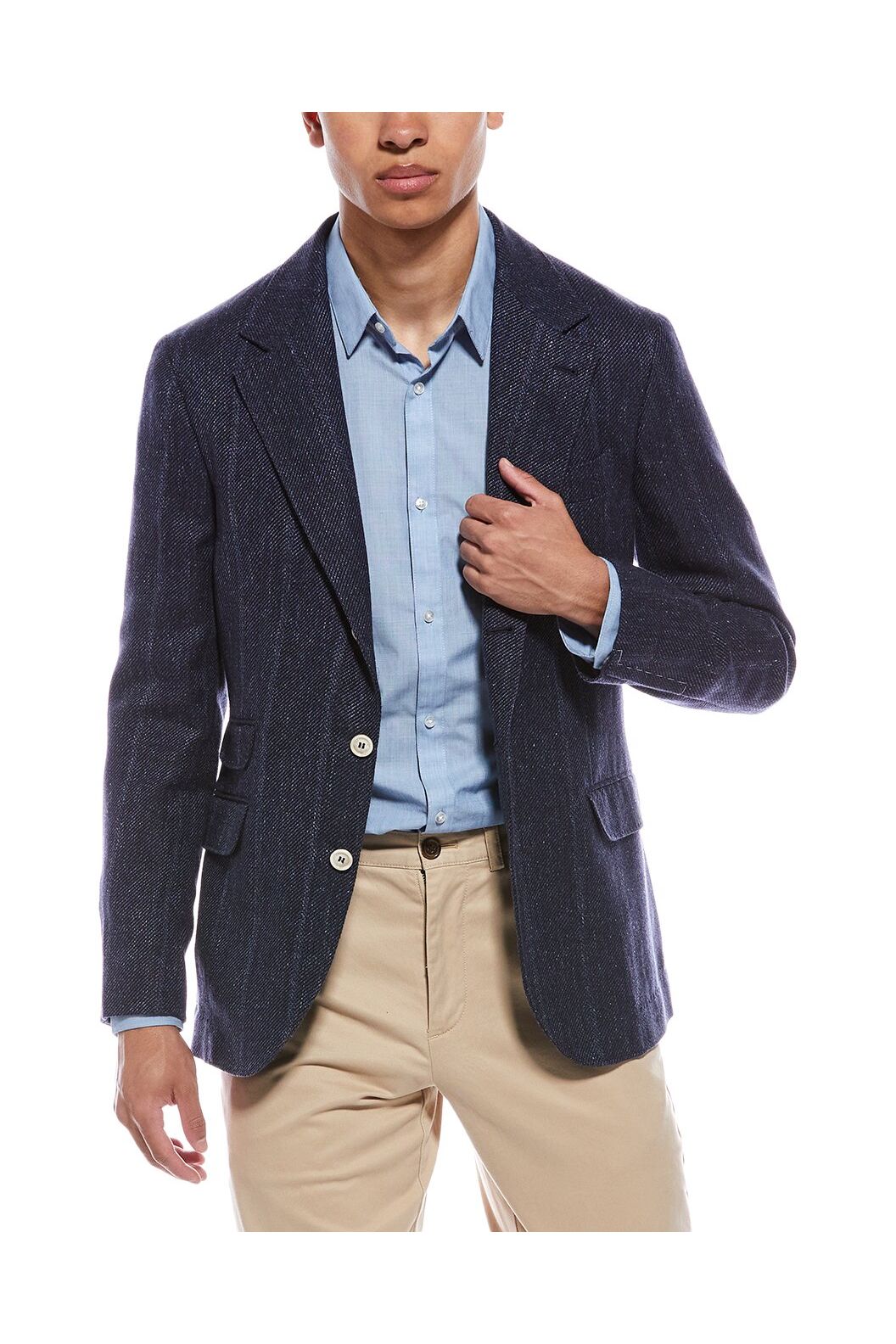 Brunello Cucinelli Men's Navy Linen Silk Blazer