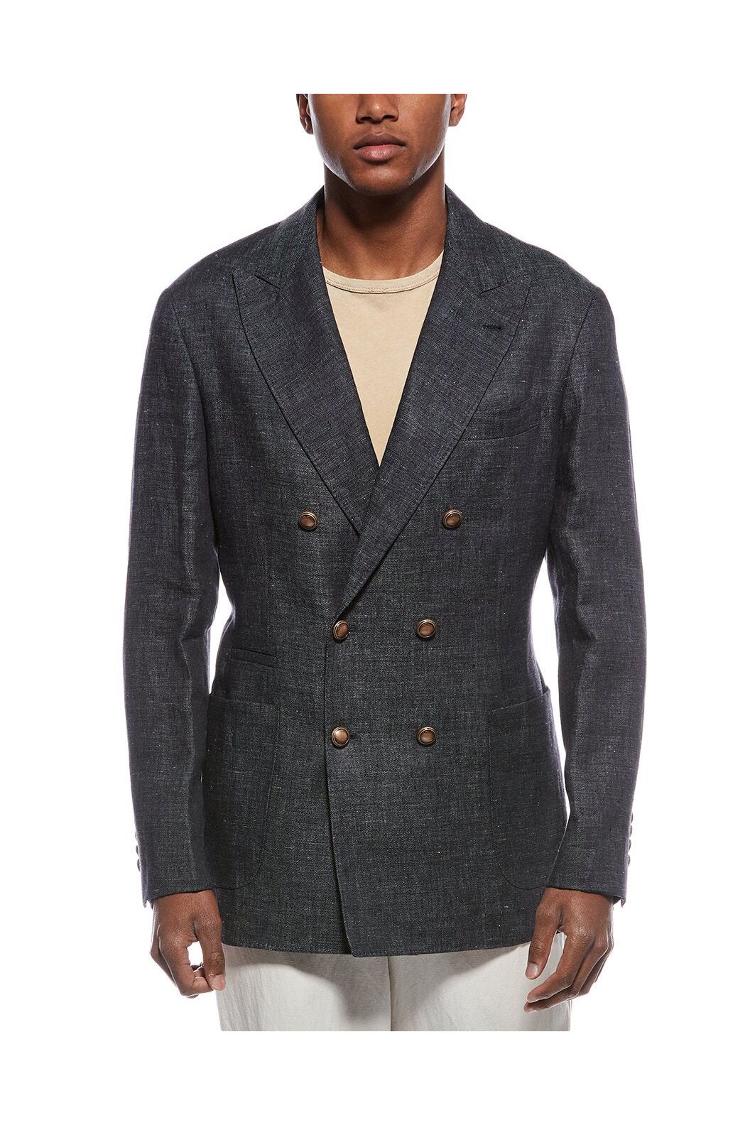 Brunello Cucinelli Men's Dark Grey Linen Double Breasted Blazer