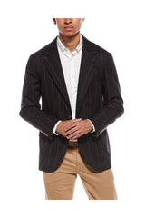 Men's Black Wool Blend Striped Blazer